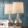 360 Lighting Ledger Modern Accent Table Lamps 21 3/4" High Set Of 2 Mercury Glass With USB Charging Port Table Top Dimmers Off-White Shade For Desk -Adesso Shop GUEST 526fa52e 4cfe 4072 bfac 0c410ab6146d