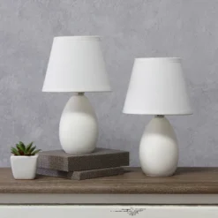 9.45" 2pk Petite Ceramic Oblong Bedside Table Desk Lamps With Matching Tapered Drum Shade Off-White - Creekwood Home -Adesso Shop GUEST 527d3758 c006 410c ab12 7037ec3667f0
