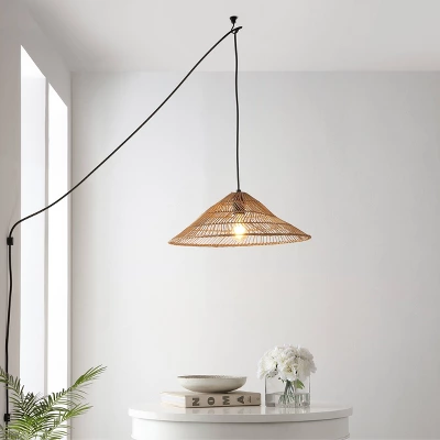 20.25" 1-Light Nova Farmhouse Coastal Rattan LED Pendant Brown - JONATHAN Y 4 20.25" 1-Light Nova Farmhouse Coastal Rattan LED Pendant Brown - JONATHAN Y - Image 2