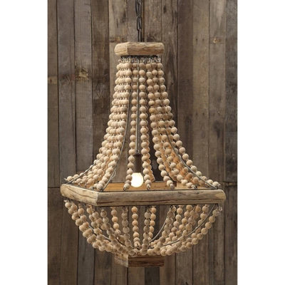 Wood/Metal Framed Chandelier With Wood Bead Draping Cream - Storied Home 4 Wood/Metal Framed Chandelier With Wood Bead Draping Cream - Storied Home - Image 2