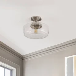 14" Marfa Glass/Iron Farmhouse Modern LED Flush Mount - JONATHAN Y -Adesso Shop GUEST 5356b0b3 2e8e 4b97 a4d0 5cbe839c6958
