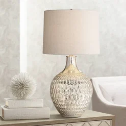 360 Lighting Waylon Modern Table Lamp 28" Tall Textured Mercury Glass Off White Tapered Drum Shade For Bedroom Living Room Bedside Nightstand Office