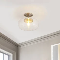 14" Marfa Glass/Iron Farmhouse Modern LED Flush Mount - JONATHAN Y -Adesso Shop GUEST 53bb2492 de2f 484b 9f64 42ef12605447