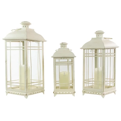 Northlight Set Of 3 Cream Candle Lanterns With Brushed Gold Accents 19.5" 3 Northlight Set Of 3 Cream Candle Lanterns With Brushed Gold Accents 19.5"