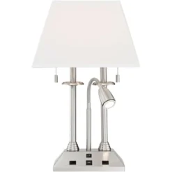Possini Euro Design Dexter Modern Table Lamp 26" High Brushed Nickel With USB And AC Power Outlet In Base LED Reading Light White Shade For Home Desk -Adesso Shop GUEST 550d45bd 55cb 4f73 93fa 137dbebc1854