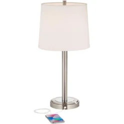 360 Lighting Camile Modern Table Lamps 25" High Set Of 2 Brushed Nickel With USB Charging Port Off White Drum Shade For Living Room Office House Desk -Adesso Shop GUEST 552a7a02 fb23 4192 8da1 7db984eb41e1