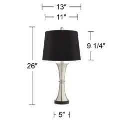 360 Lighting Seymore Modern Table Lamps 26" High Set Of 2 Silver With USB Charging Port LED Touch On Off Black Faux Silk Drum Shade For Bedroom Desk -Adesso Shop GUEST 55412ef0 d3d6 4b5d 8249 88398273a629
