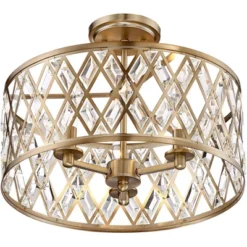 Possini Euro Design Tanz Modern Ceiling Light Semi Flush Mount Fixture 16 1/2" Wide Satin Brass 3-Light Clear Glass Crystal For Bedroom Kitchen House -Adesso Shop GUEST 55583c83 3f1a 491e 99f0 721cc5f30cd0