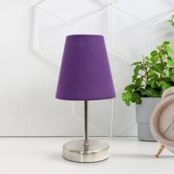10.5" Petite Metal Stick Bedside Table Desk Lamp In Sand Nickel With Fabric Shade Purple - Creekwood Home -Adesso Shop GUEST 559bae34 39f6 4929 9c6d 81e10c37aa1c