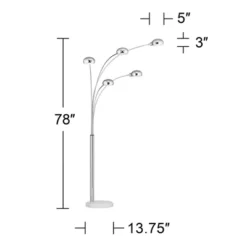Possini Euro Design Modern Mid Century Arc Floor Lamp With USB Charging Port 5-Light 78" Tall Chrome Metal For Living Room Reading -Adesso Shop GUEST 55a73656 dc24 4e60 bbb8 aa315a740a8e