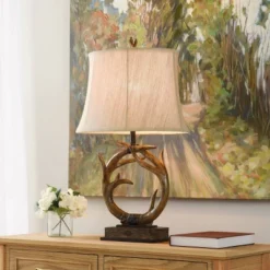 Dalton Brown Antler Table Lamp With Beige Hardback Fabric Shade - StyleCraft -Adesso Shop GUEST 562032a4 e52e 4d65 ad4e 077bef53b499