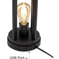 360 Lighting Marcel Industrial Table Lamps 24 1/4" High Set Of 2 Black With LED Nightlight USB Port Natural Shade For Bedroom Living Room House Desk -Adesso Shop GUEST 575ec9d3 9007 4e91 b9d9 92fb093548cd