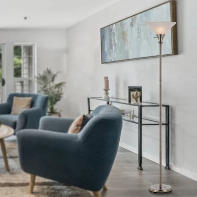 70" 3-way Metal Torchiere Floor Lamp With Glass Shade Brushed Steel - Cal Lighting 4 70" 3-way Metal Torchiere Floor Lamp With Glass Shade Brushed Steel - Cal Lighting - Image 2