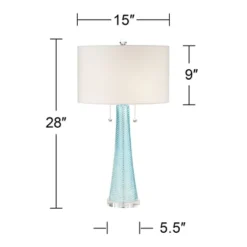Possini Euro Design Modern Table Lamps 28.5" Tall Set Of 2 Light Sky Blue Fluted Glass White Drum Shade For Living Room Bedroom Office Family -Adesso Shop GUEST 57dd0ed2 209b 4d27 a431 483739c19f17