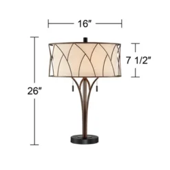 Franklin Iron Works Sydney Modern Mid Century Table Lamp 26" High Bronze With USB Charging Port Oatmeal Drum Shade For Bedroom Living Room Office Desk -Adesso Shop GUEST 5a0e5a57 4279 4468 a482 ea76facd4651
