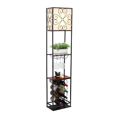 Etagere Organizer Wood Accented Storage Shelf And Wine Rack With Linen Shade Floor Lamp Black - Elegant Designs 7 Etagere Organizer Wood Accented Storage Shelf And Wine Rack With Linen Shade Floor Lamp Black - Elegant Designs - Image 5