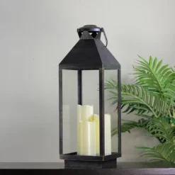 Northlight 24" Gold Brushed Black Candle Lantern With Flameless LED Candles -Adesso Shop GUEST 5b71f029 8edf 479e 9d5f 148a16fc58ff