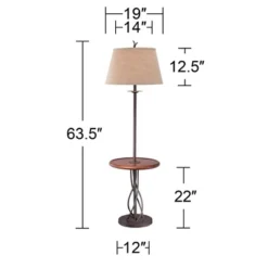 Franklin Iron Works Rustic Floor Lamp With Table 63.5" Tall Wood Twisted Iron Base Linen Empire Shade For Living Room Reading Bedroom -Adesso Shop GUEST 5ba0ca2d e88e 4cf0 84e3 2434ff9aabf0