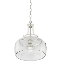 Franklin Iron Works Charleston Brushed Nickel Pendant 13 1/2" Wide Modern LED Clear Glass Shade For Dining Room House Foyer Kitchen Island Entryway -Adesso Shop GUEST 5c655060 cb30 4a9f 8445 ea3756b9ac13