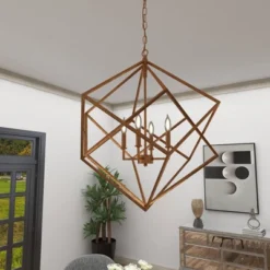 Modern Metal Chandelier With Link Style Chain Gold - Olivia & May -Adesso Shop GUEST 5c9a255a a024 46ac 921b 27a4ded155c0
