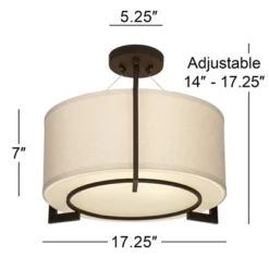 Possini Euro Design Stinson Modern Ceiling Light Semi Flush Mount Fixture 17 1/4" Wide Bronze 3-Light Linen Drum Shade For Bedroom Kitchen Living Room -Adesso Shop GUEST 5cfc32a1 5a13 49e4 b20a c7db2f1f1e48