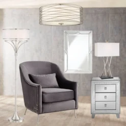 Possini Euro Design Modern Ceiling Light Flush Mount Fixture Antique Silver Leaf 18" Wide Wavy Spun White Drum For Bedroom Kitchen -Adesso Shop GUEST 5d5ebab4 6ca9 4ca0 86dc 4aef8a8ddd15