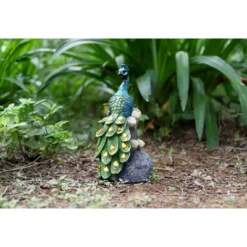Techko Maid Peacock Calm Solar Outdoor Garden Statue Decor With Spotlight -Adesso Shop GUEST 5d7a5c3b ca78 4d6d 85db c0dab9918cfb