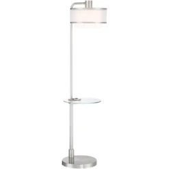 Possini Euro Design Vogue Modern Floor Lamp With Tray Table 60" Tall Brushed Nickel USB Charging Port Organza Outer White Inner Shade For Living Room -Adesso Shop GUEST 5dba8631 0421 4456 8c0d 2f442809b837