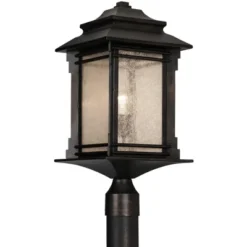 Franklin Iron Works Farmhouse Rustic Mission Outdoor Post Light Fixture Walnut Bronze Dimmable LED 37 1/2" Frosted Cream Glass For Exterior Barn Deck -Adesso Shop GUEST 5f2d51cd 6f12 4ead b5fc be0bbe59e745
