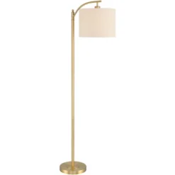 360 Lighting Modern Downbridge Floor Lamp 61 1/2" Tall Warm Gold Metal Off-White Linen Drum Shade For Living Room Reading Bedroom -Adesso Shop GUEST 600eb201 2466 49b5 8dfc a11f9b237f06