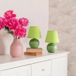 8.66" 2pk Petite Ceramic Orb Base Bedside Table Lamps With Matching Tapered Drum Shade Green - Creekwood Home -Adesso Shop GUEST 604dbc68 ae36 47d9 b458 3900e96a445c