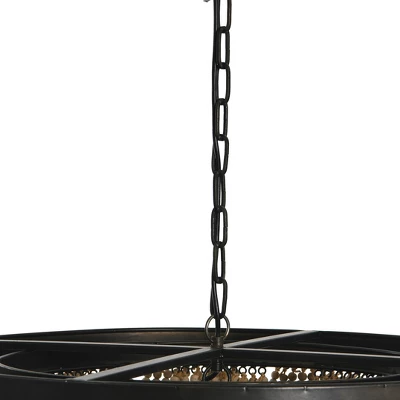 Metal Chandelier With Draped Wood Beads Light Beige - Storied Home 6 Metal Chandelier With Draped Wood Beads Light Beige - Storied Home - Image 4