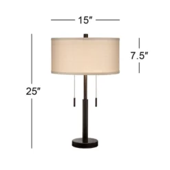 Franklin Iron Works Bernie Industrial Table Lamps 25" High Set Of 2 Rich Bronze With USB Charging Port Tan Drum Shade For Bedroom Living Room Bedside -Adesso Shop GUEST 6182e21d 073a 4a32 89db 2367ca994f15