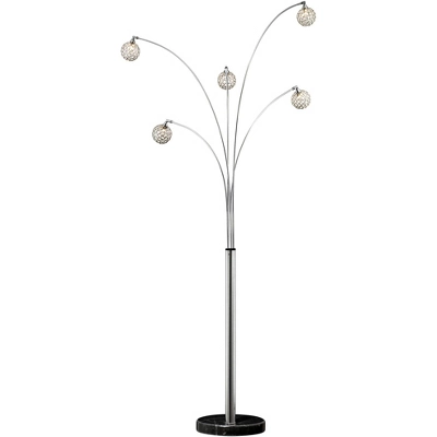 Possini Euro Design Allegra Mid Century Modern Arc Floor Lamp 88" Tall Chrome 5 Light Crystal Ball Shades For Living Room Reading Bedroom Office House 6 Possini Euro Design Allegra Mid Century Modern Arc Floor Lamp 88" Tall Chrome 5 Light Crystal Ball Shades For Living Room Reading Bedroom Office House - Image 4