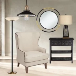 Possini Euro Design Modern Torchiere Floor Lamp LED 72" Tall Black Antique Brass White Glass Shade For Living Room Reading Uplight -Adesso Shop GUEST 63c305ac 45d8 4892 859d 528c6eb490d2