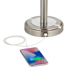 360 Lighting Camile Modern Table Lamps 25" High Set Of 2 Brushed Nickel With USB Charging Port Off White Drum Shade For Living Room Office House Desk -Adesso Shop GUEST 63eb9f7d 0464 464c 873c 9d1522555def