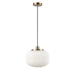 Novogratz X Globe Lily 1-Light Matte Brass Pendant Lighting With Frosted Ribbed Glass Shade - Globe Electric -Adesso Shop GUEST 65908148 d492 47e9 8ce2 888f5d183191