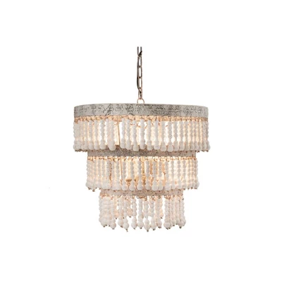 3-Tier Round Metal Chandelier With 3 Lights And Hanging Wood Beads Cream - Storied Home 13 3-Tier Round Metal Chandelier With 3 Lights And Hanging Wood Beads Cream - Storied Home - Image 11