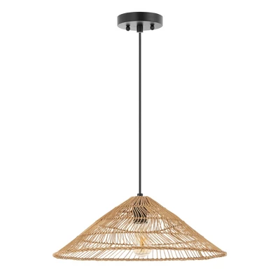 20.25" 1-Light Nova Farmhouse Coastal Rattan LED Pendant Brown - JONATHAN Y 13 20.25" 1-Light Nova Farmhouse Coastal Rattan LED Pendant Brown - JONATHAN Y - Image 11