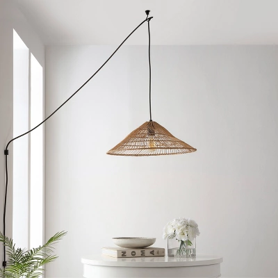 20.25" 1-Light Nova Farmhouse Coastal Rattan LED Pendant Brown - JONATHAN Y 10 20.25" 1-Light Nova Farmhouse Coastal Rattan LED Pendant Brown - JONATHAN Y - Image 8