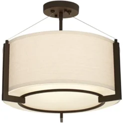 Possini Euro Design Stinson Modern Ceiling Light Semi Flush Mount Fixture 17 1/4" Wide Bronze 3-Light Linen Drum Shade For Bedroom Kitchen Living Room -Adesso Shop GUEST 693e4b1b 0803 44f6 9c27 e7bc518b632b