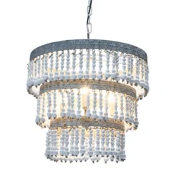 3-Tier Round Metal Chandelier With 3 Lights And Hanging Wood Beads Cream - Storied Home 32 3-Tier Round Metal Chandelier With 3 Lights And Hanging Wood Beads Cream - Storied Home -Adesso Shop GUEST 6a647fc2 787f 4597 8567 2ec5e4e3f994
