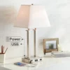 Possini Euro Design Amity Modern Table Lamp 26" High Brushed Nickel With USB And AC Power Outlet In Base White Linen Shade For Bedroom Bedside Desk -Adesso Shop GUEST 6b14f567 c717 41da 9953 e92e623fc4e9