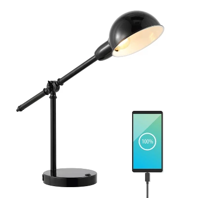 20.25" Curtis Vintage Industrial Iron Adjustable Dome Shade Task Lamp With USB Charging Port (Includes LED Light Bulb) - JONATHAN Y 3 20.25" Curtis Vintage Industrial Iron Adjustable Dome Shade Task Lamp With USB Charging Port (Includes LED Light Bulb) - JONATHAN Y