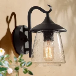 9.8" Metal/Glass Outdoor Lamp Black - LNC