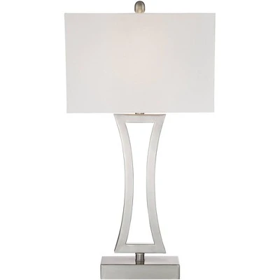 360 Lighting Roxie Modern Table Lamps 31" Tall Set Of 2 Brushed Nickel Metal Off White Fabric Rectangular Shade For Bedroom Living Room Bedside Office 7 360 Lighting Roxie Modern Table Lamps 31" Tall Set Of 2 Brushed Nickel Metal Off White Fabric Rectangular Shade For Bedroom Living Room Bedside Office - Image 5