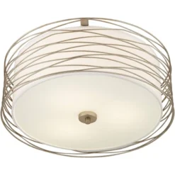 Possini Euro Design Modern Ceiling Light Flush Mount Fixture Antique Silver Leaf 18" Wide Wavy Spun White Drum For Bedroom Kitchen -Adesso Shop GUEST 6e794785 090f 4408 857a 540b895c84a4