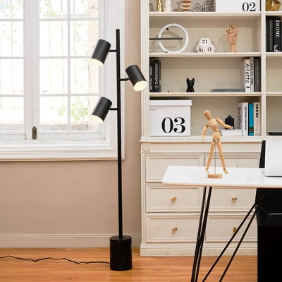 63" 3-Light Pratt Floor Lamp With Large Faux Marble Weighted Base Matte Black - Globe Electric 6 63" 3-Light Pratt Floor Lamp With Large Faux Marble Weighted Base Matte Black - Globe Electric - Image 4