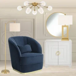 360 Lighting Modern Downbridge Floor Lamp 61 1/2" Tall Warm Gold Metal Off-White Linen Drum Shade For Living Room Reading Bedroom -Adesso Shop GUEST 70b61014 609d 45ed aed5 c2c8706c1013