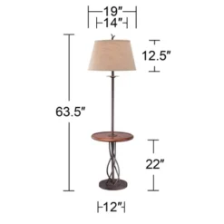 Franklin Iron Works Rustic Floor Lamp With Table 63.5" Tall Wood Twisted Iron Base Linen Empire Shade For Living Room Reading Bedroom -Adesso Shop GUEST 70dd33f0 cfd0 4634 b698 9cd14a05622e